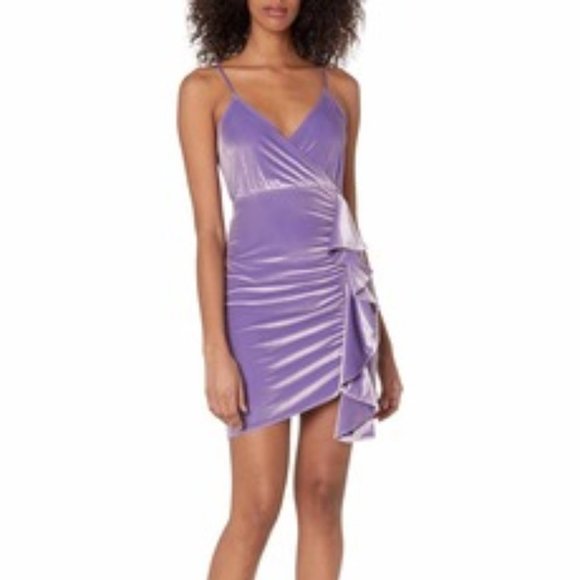 Kendall + Kylie Front Wrap Cascading Mini Dress Lavender Aqua - Picture 1 of 4